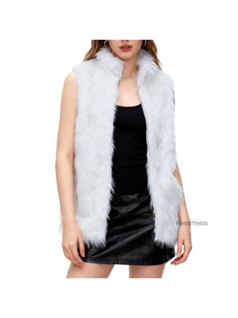 Faux Fur Zip Up Vest Sleeveless Winter Jacket Relaxed Fit Women's Outerwear